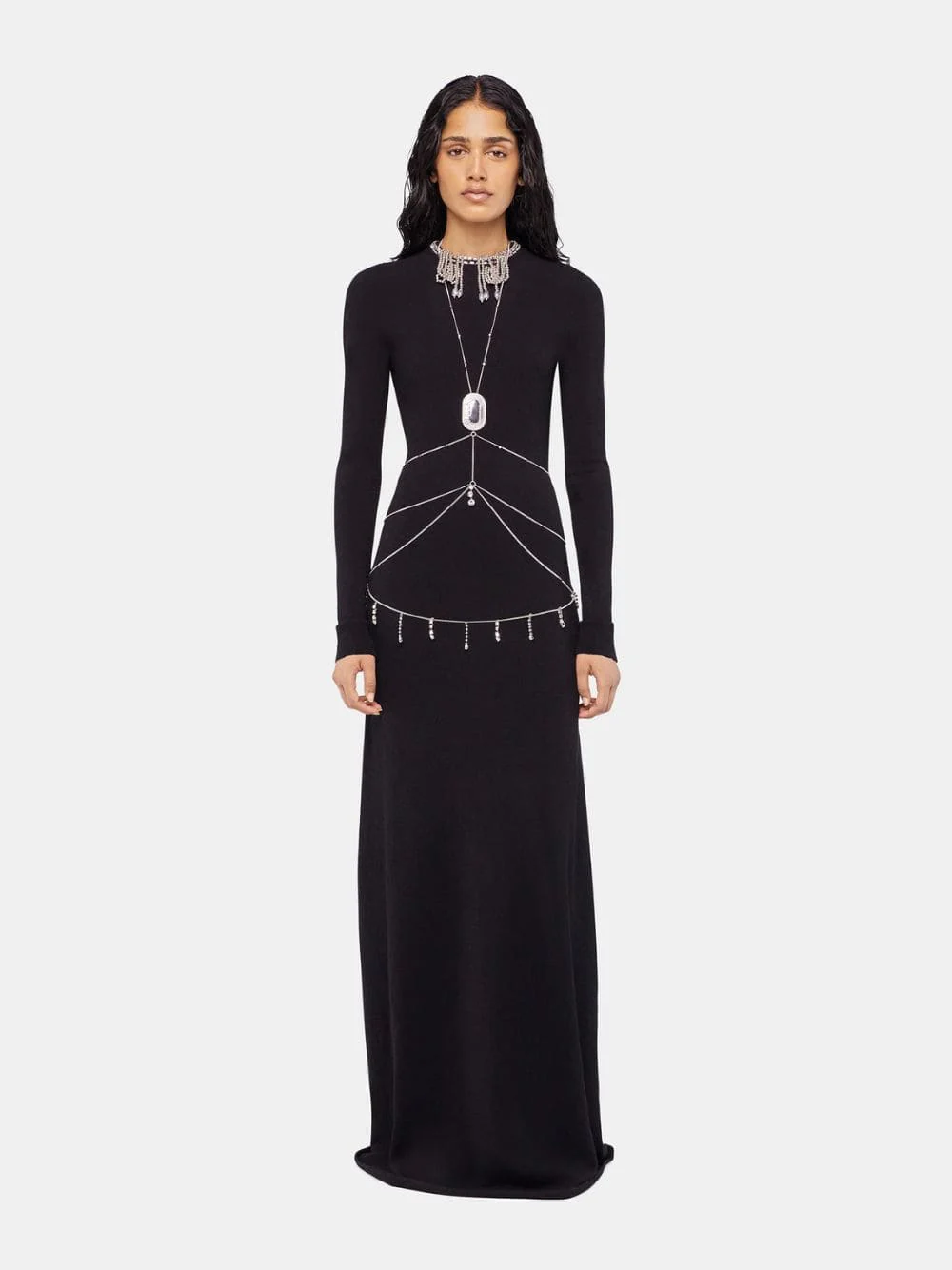 Black Jeweled Backless Knit Gown