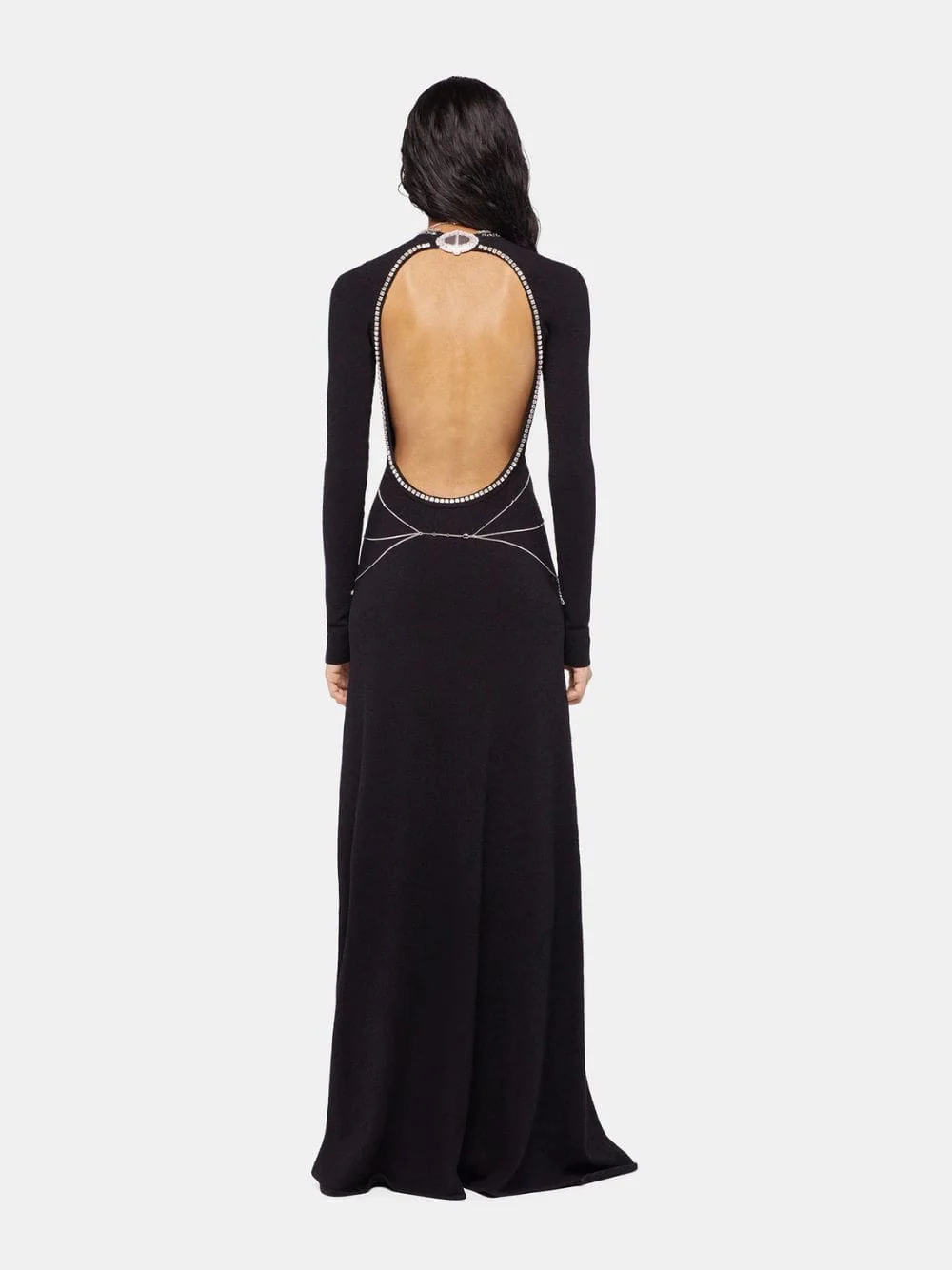 Black Jeweled Backless Knit Gown - Image 3
