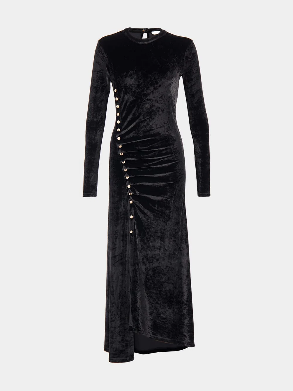 Black Long Velvet Draped Dress - Image 2