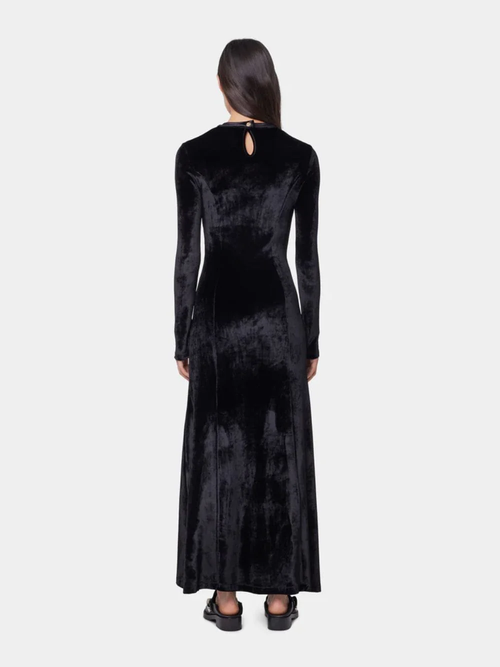 Black Long Velvet Draped Dress - Image 3