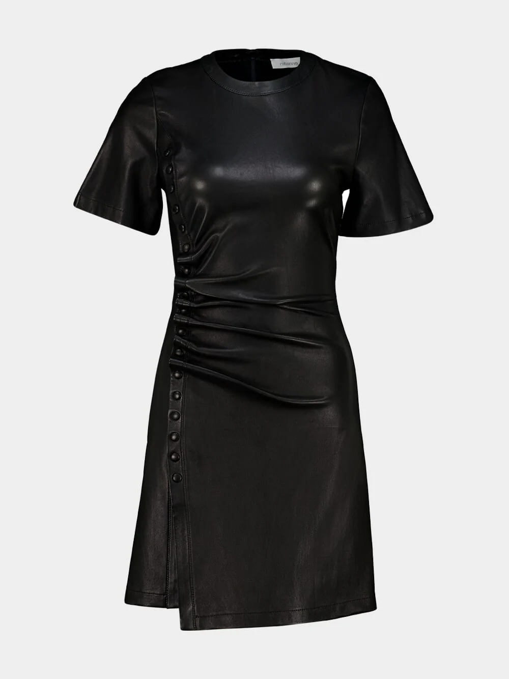 Black Short Gathered Dress in Lambskin