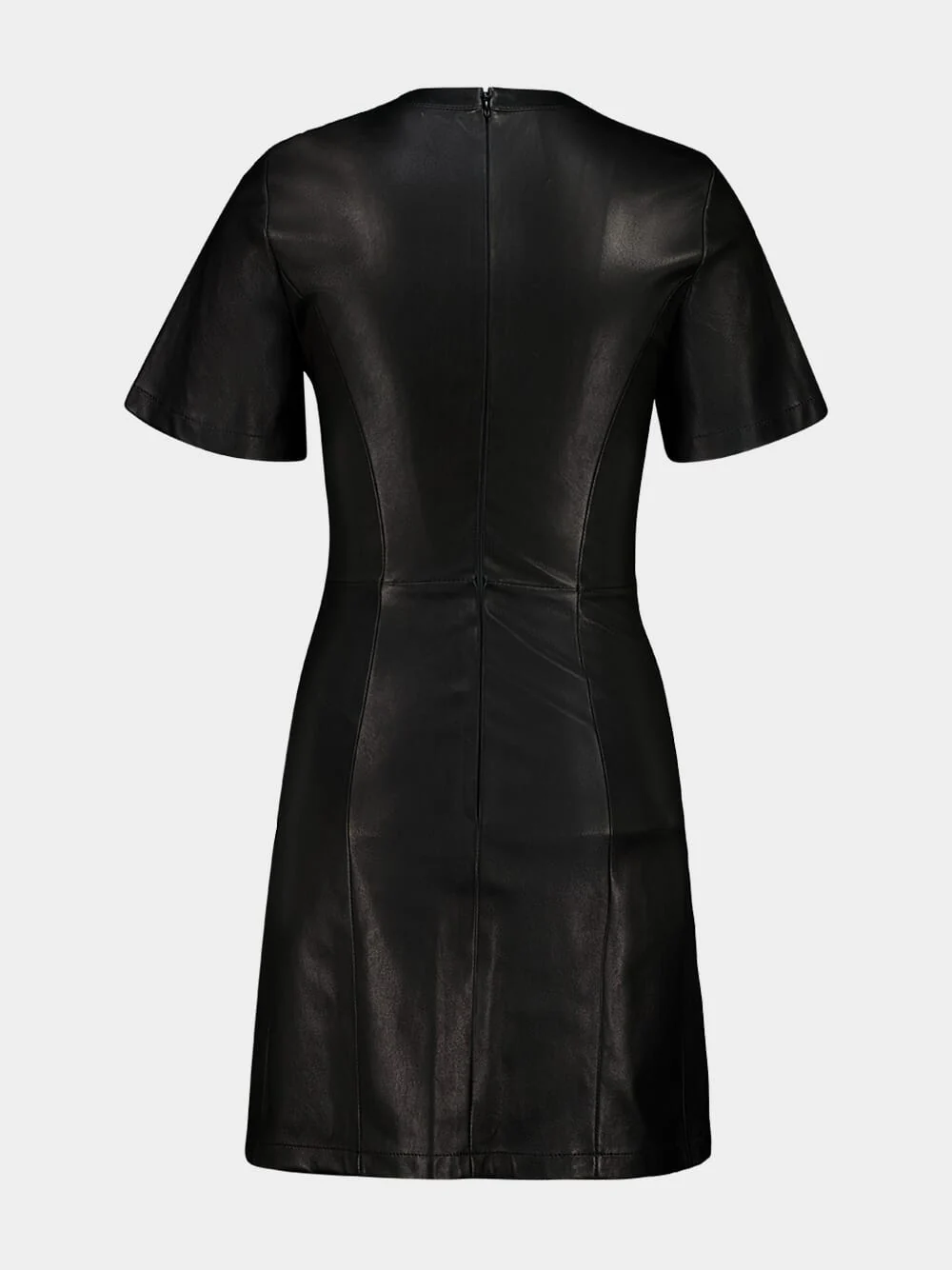 Black Short Gathered Dress in Lambskin - Image 3