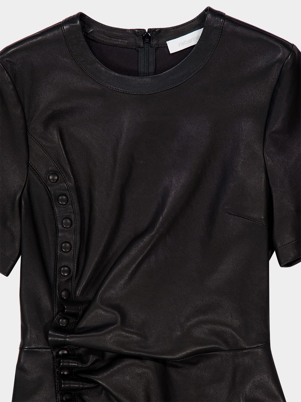 Black Short Gathered Dress in Lambskin - Image 5