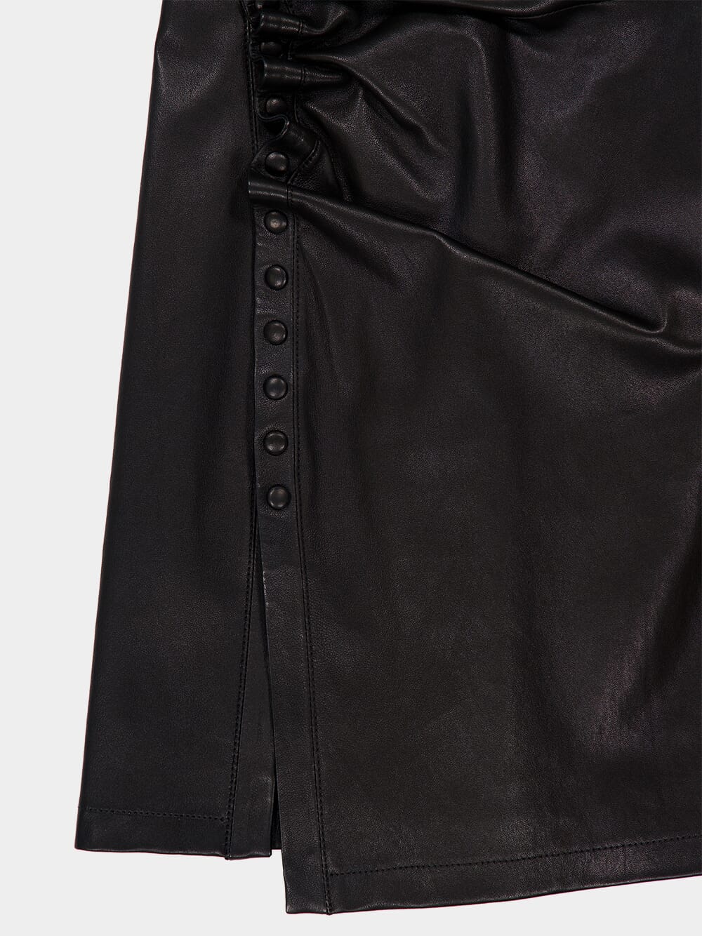 Black Short Gathered Dress in Lambskin - Image 6