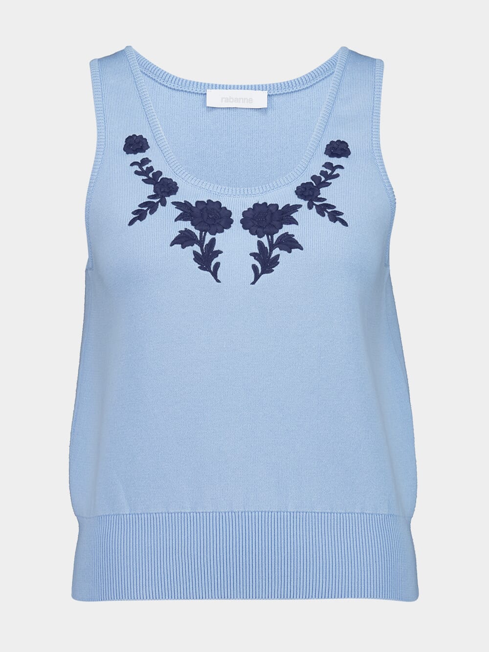 Blue Floral Embroidered Knit Tank