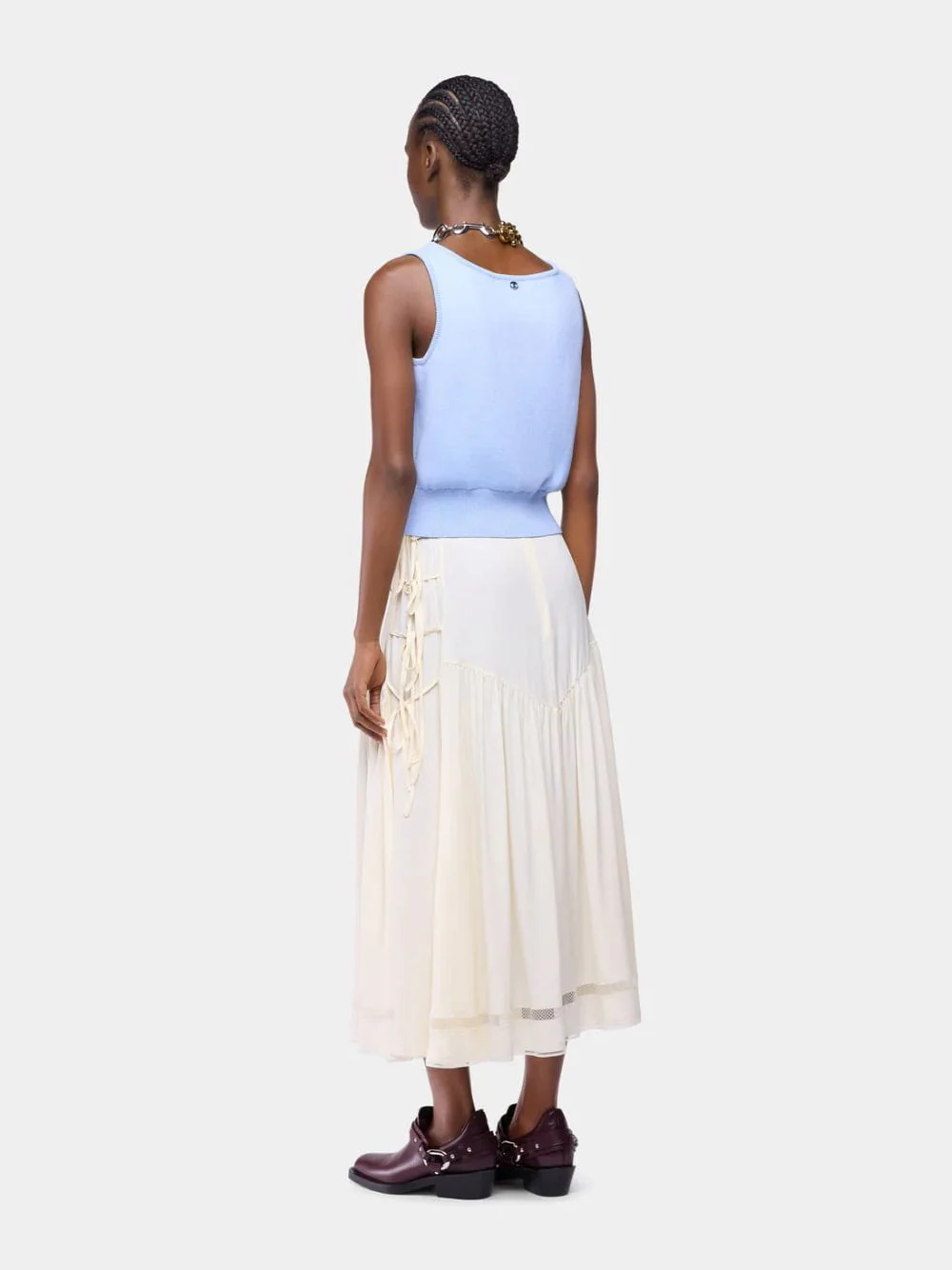 Blue Floral Embroidered Knit Tank - Image 4