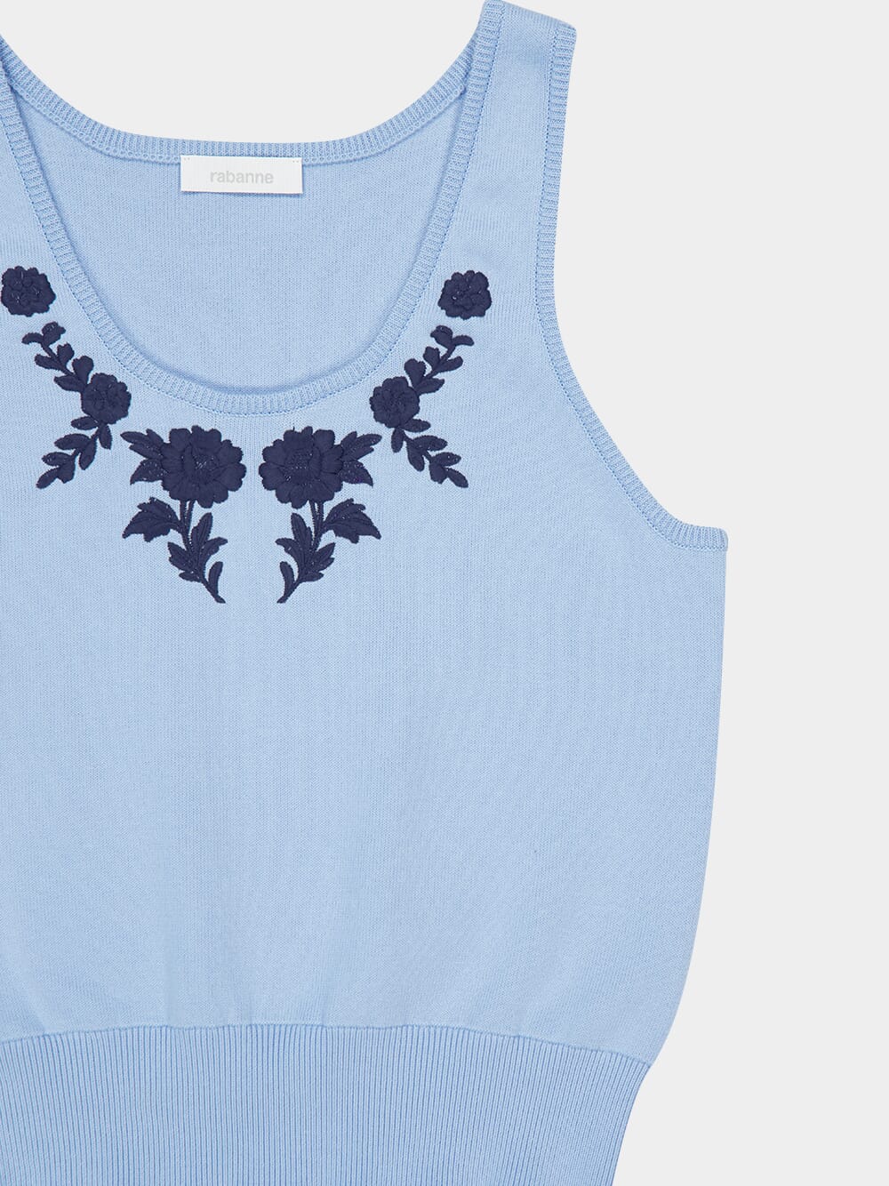 Blue Floral Embroidered Knit Tank - Image 5