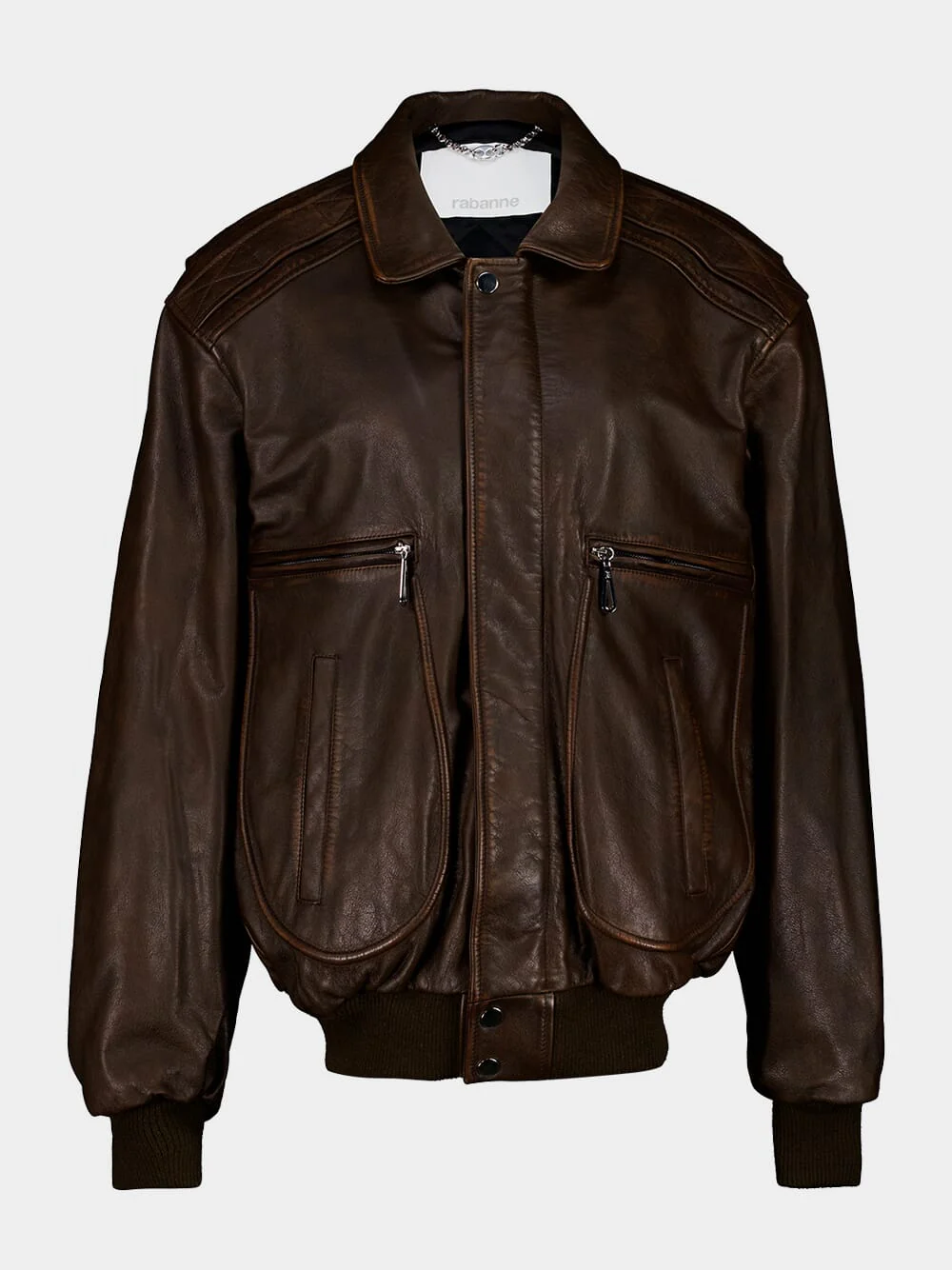 Brown Leather Zip-Front Jacket