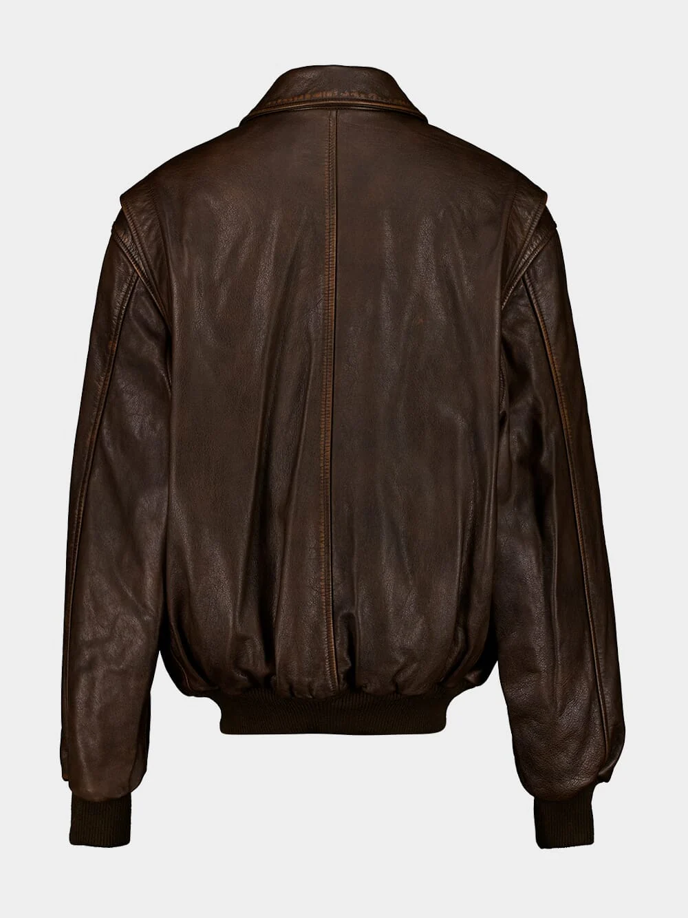Brown Leather Zip-Front Jacket - Image 2