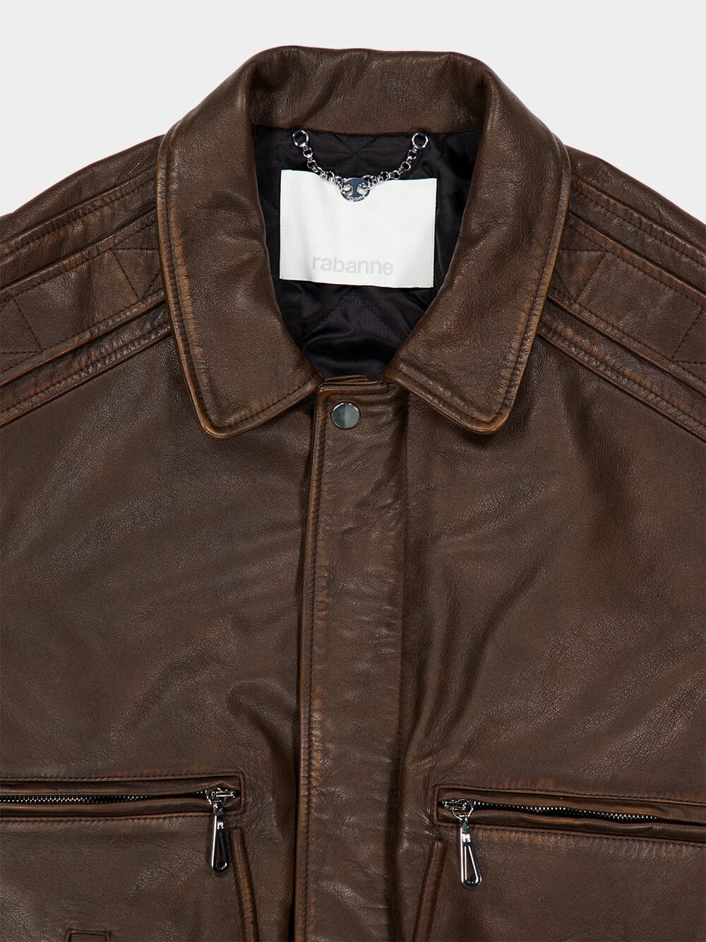 Brown Leather Zip-Front Jacket - Image 3