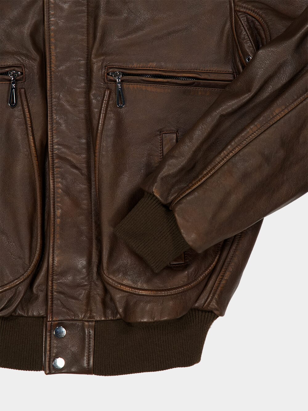 Brown Leather Zip-Front Jacket - Image 4