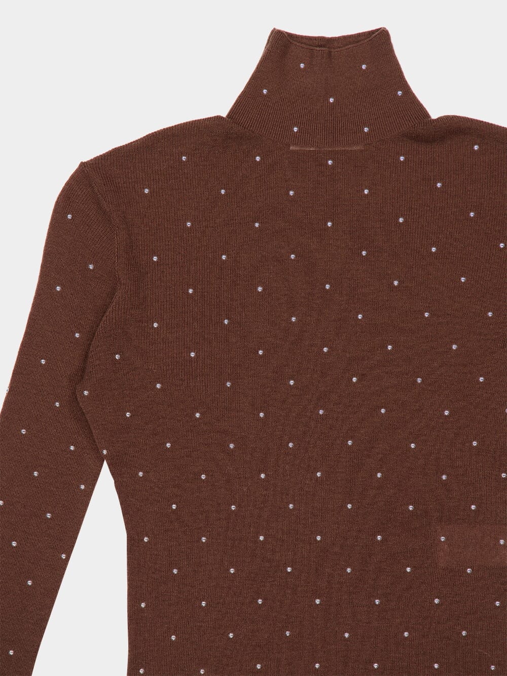 Brown Wool Studded Turtleneck Top - Image 5