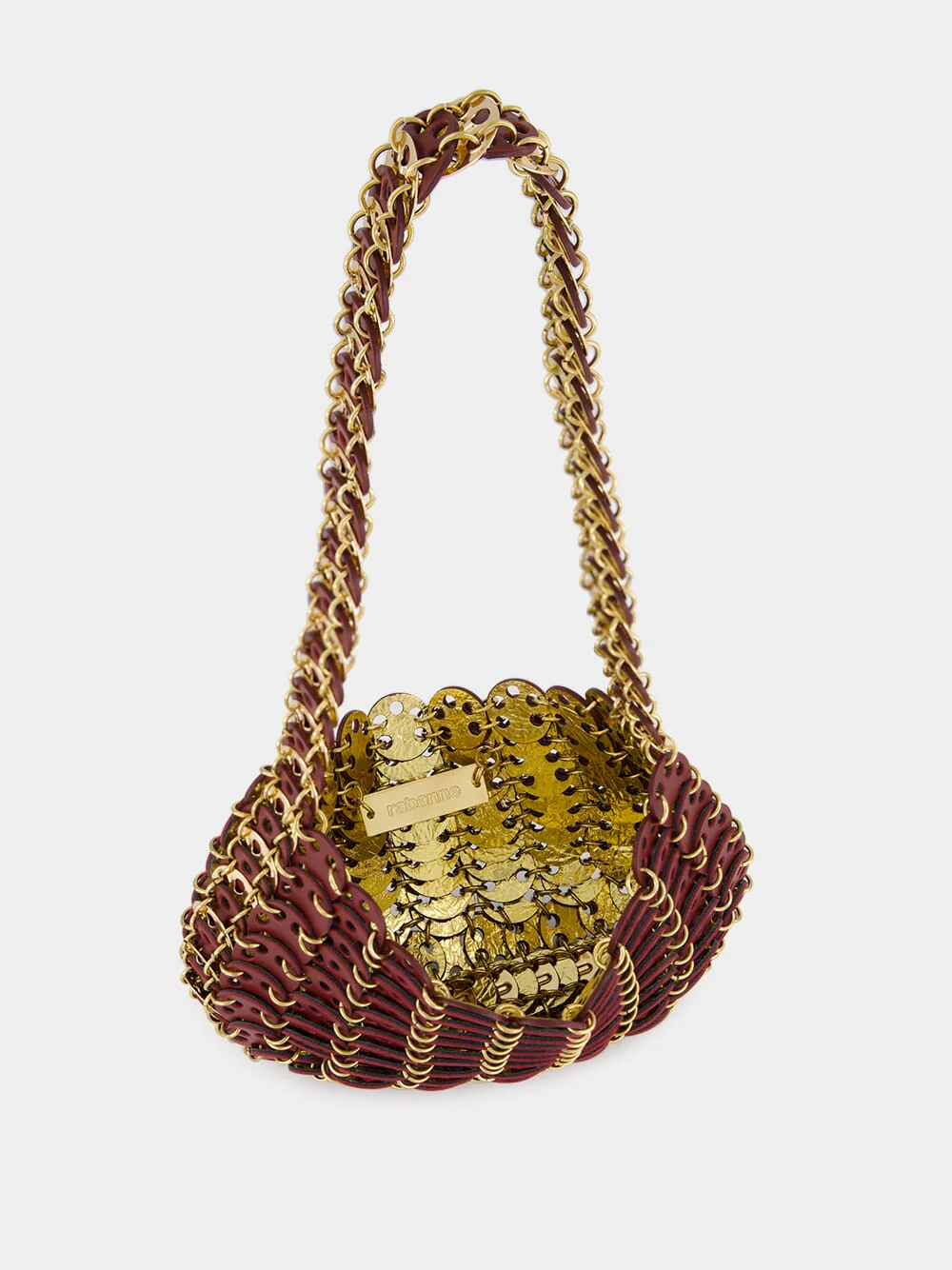 Burgundy and Gold Moon Flip Reversible Leather Bag - Image 7