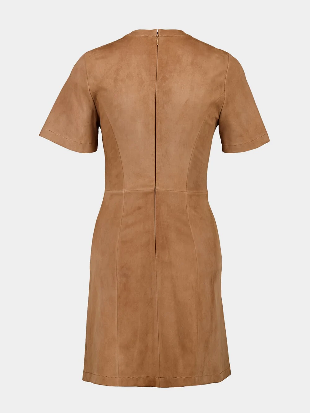 Camel Draped Suede Mini Dress - Image 2