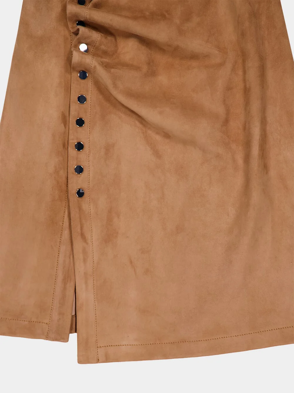 Camel Draped Suede Mini Dress - Image 4