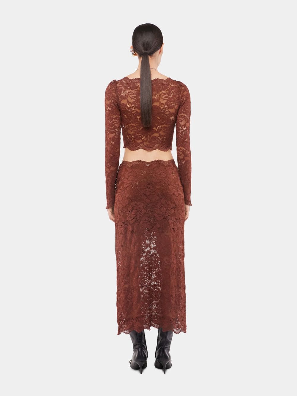 Cinnamon Brown Lace Crop Top - Image 3