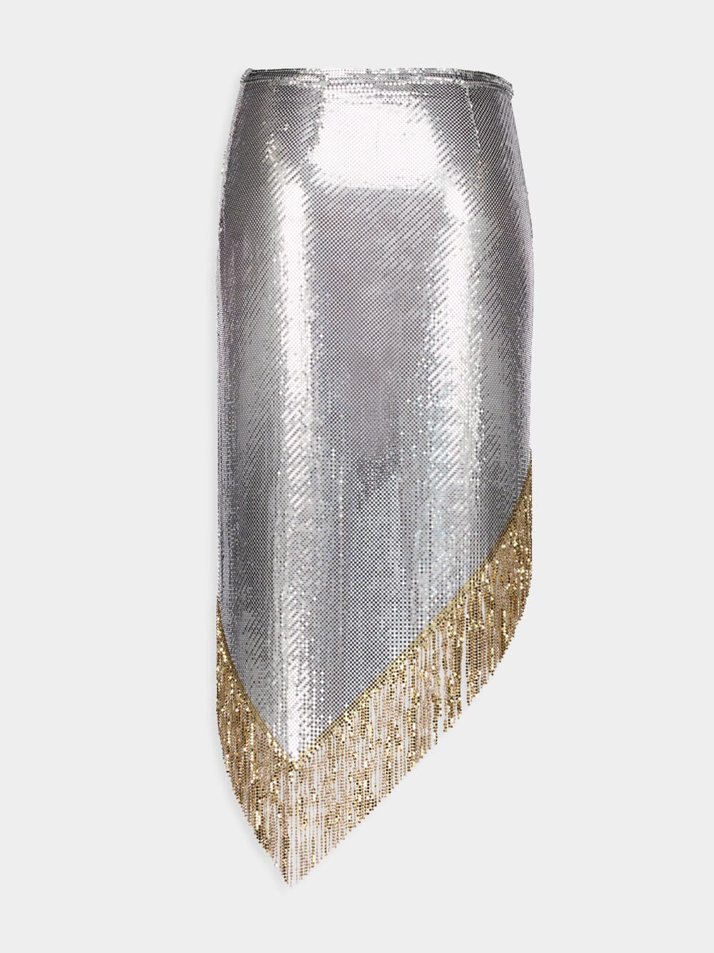 Asymmetrical Chainmail Skirt with Metallic Fringes - Image 3