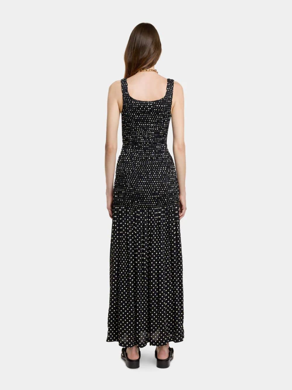 Black Long Polka Dot Crepe Dress - Image 3