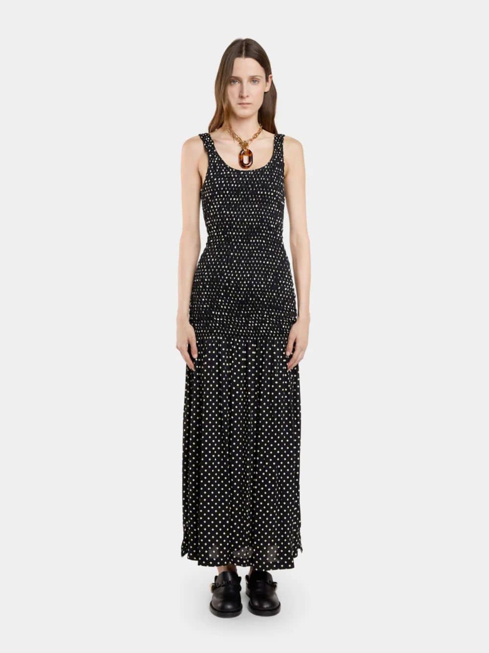 Black Long Polka Dot Crepe Dress - Image 7