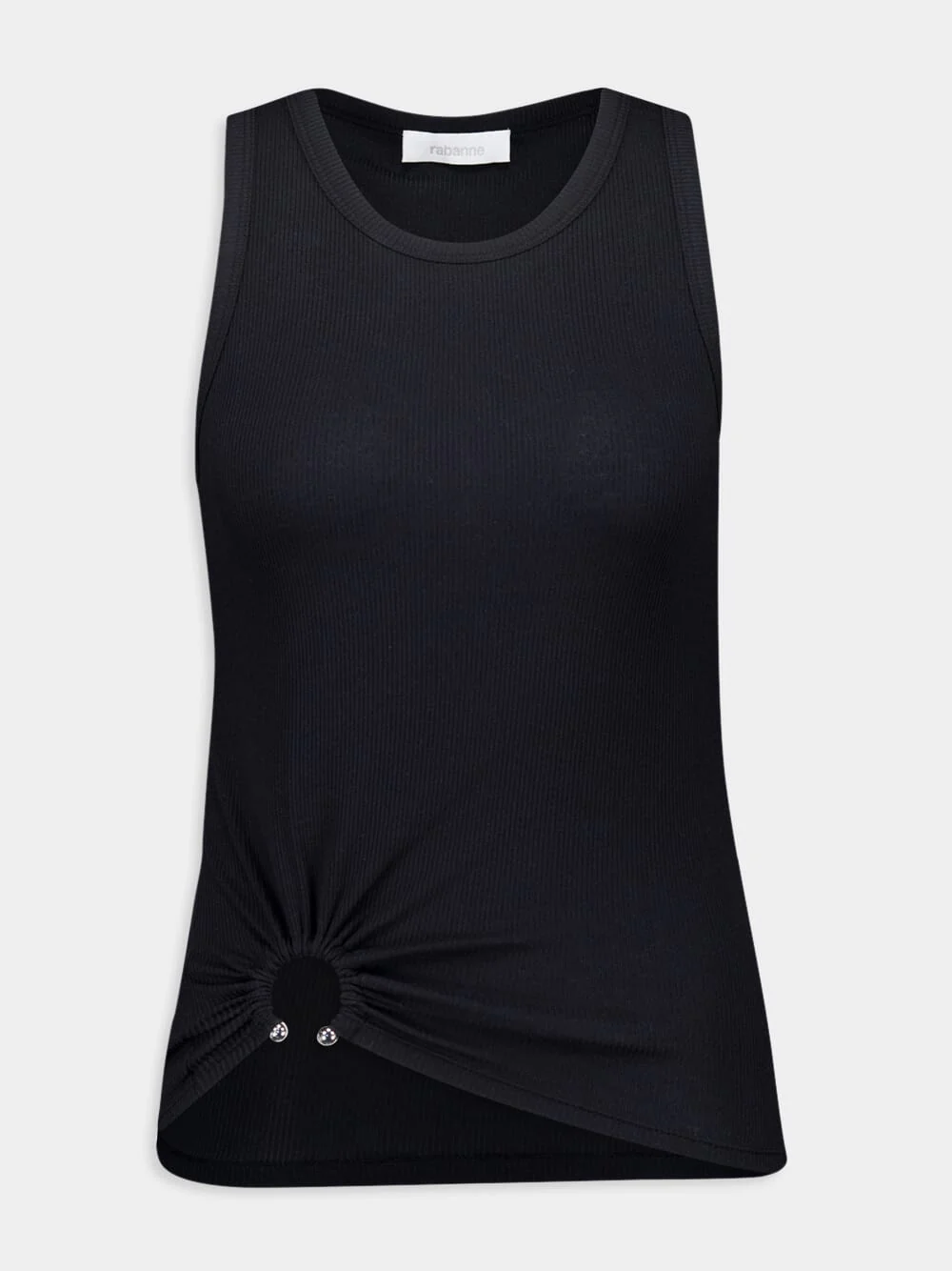 Black Tank Top with Waist Piercing Detail - Image 2