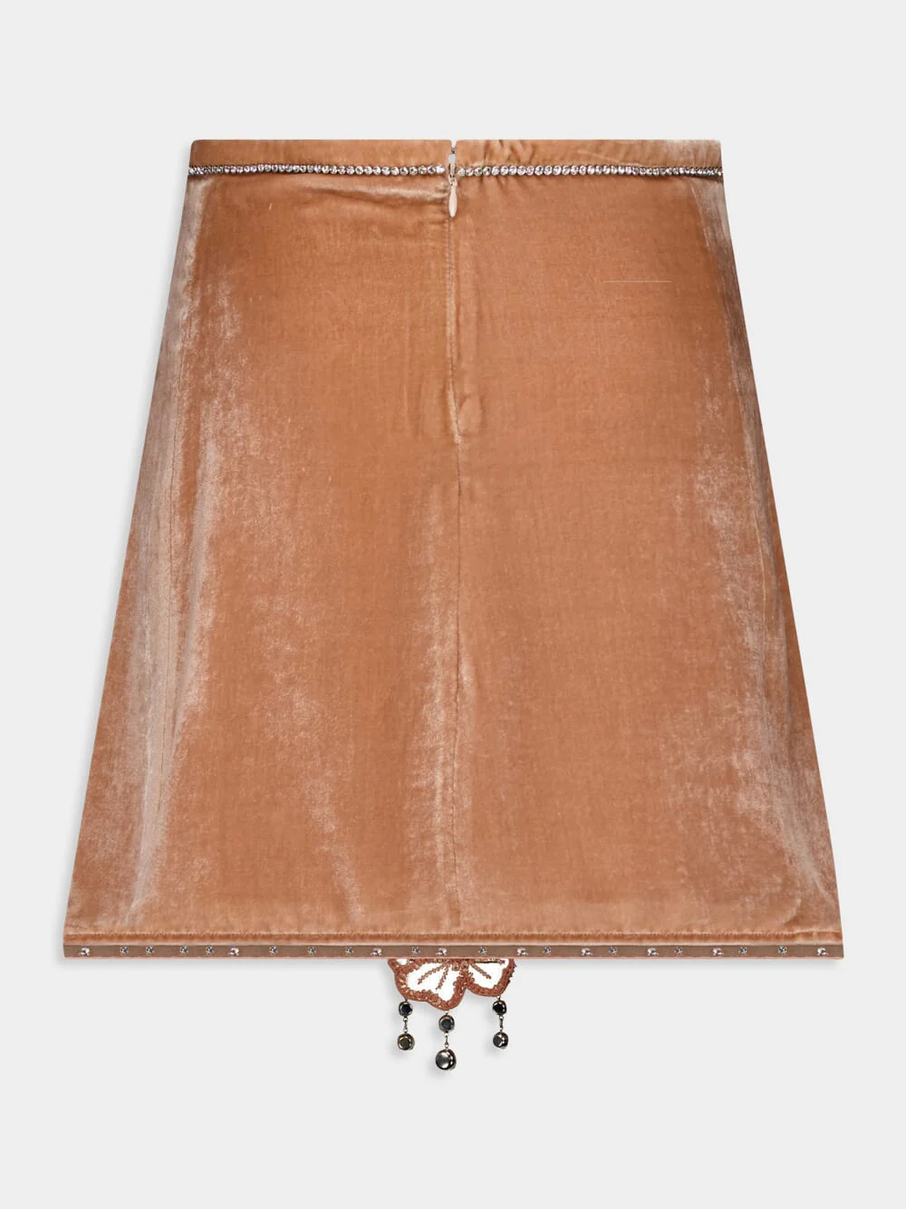Camel Velvet Midi Skirt with Crystal Embroidery - Image 2