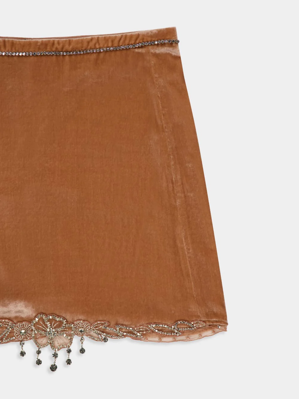 Camel Velvet Midi Skirt with Crystal Embroidery - Image 3