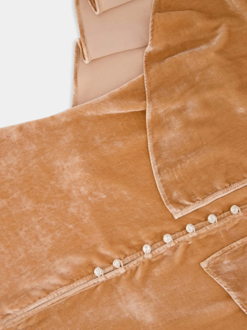Camel Velvet Top with Crystal Buttons and Floral Embroidery - Image 4