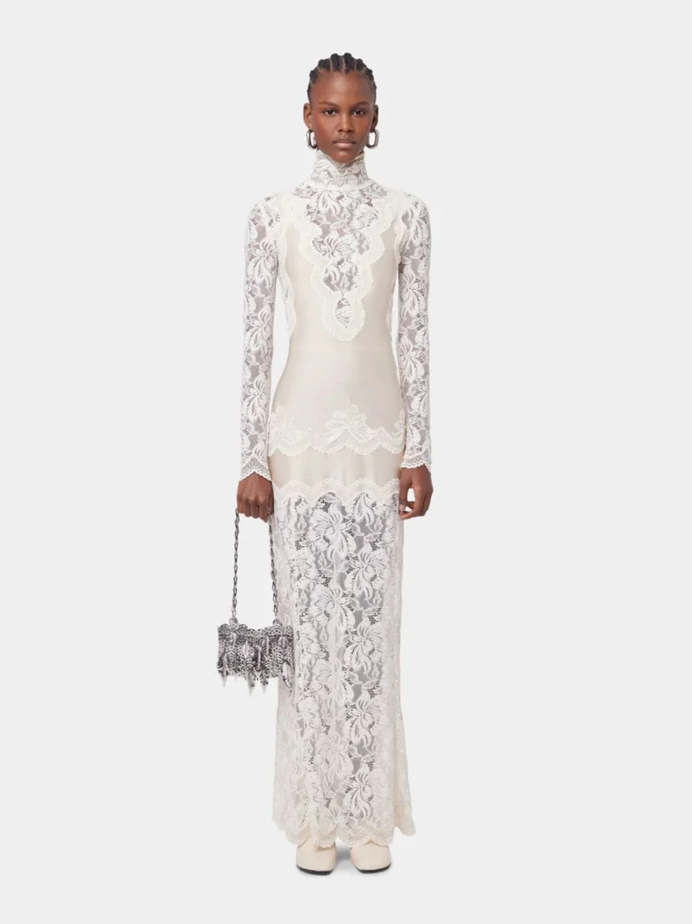 Ivory Lace and Jersey Long Dress