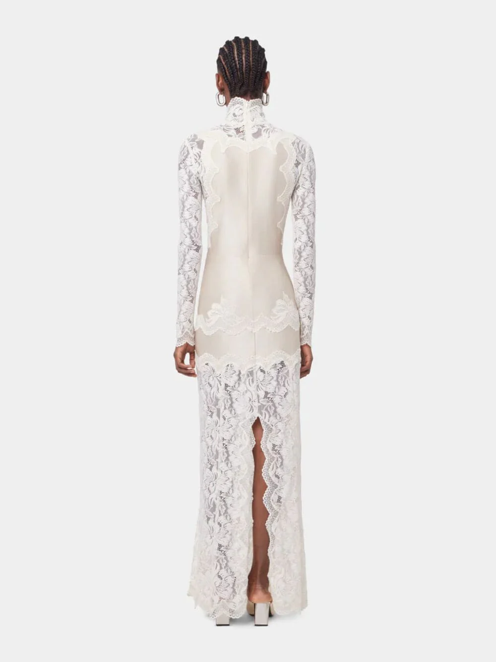 Ivory Lace and Jersey Long Dress - Image 3