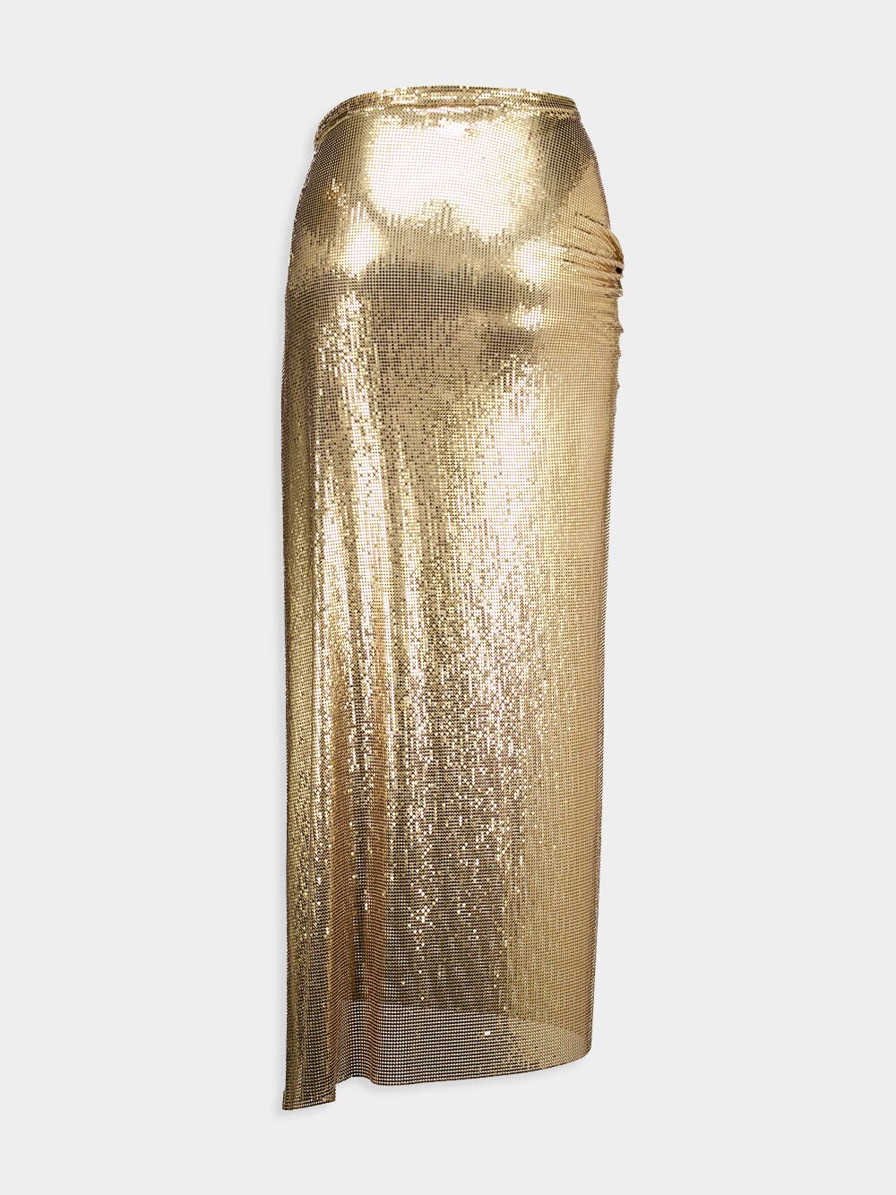 Long Gold Gathered Mesh Skirt - Image 3