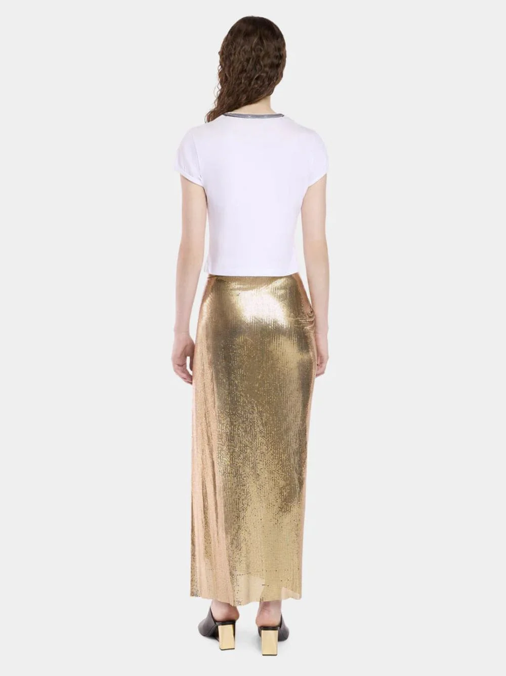 Long Gold Gathered Mesh Skirt - Image 4