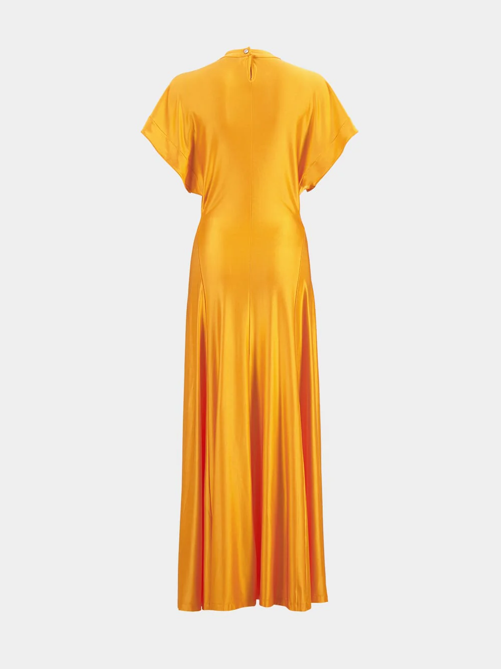 Long Light Orange Drapé Pression Dress - Image 2