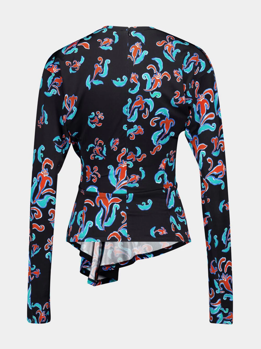 Printed Long-Sleeve Blouse with Knot Detail - Image 2