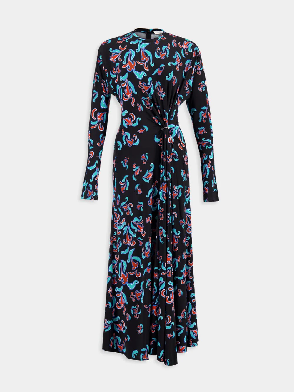 Printed Long-Sleeve Midi Dress