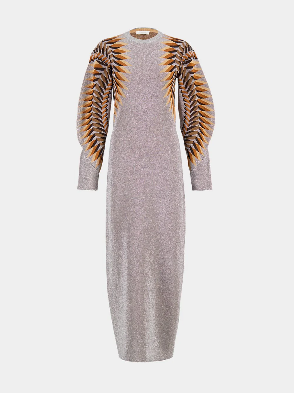 Silver Long Lurex Jacquard Dress - Image 2