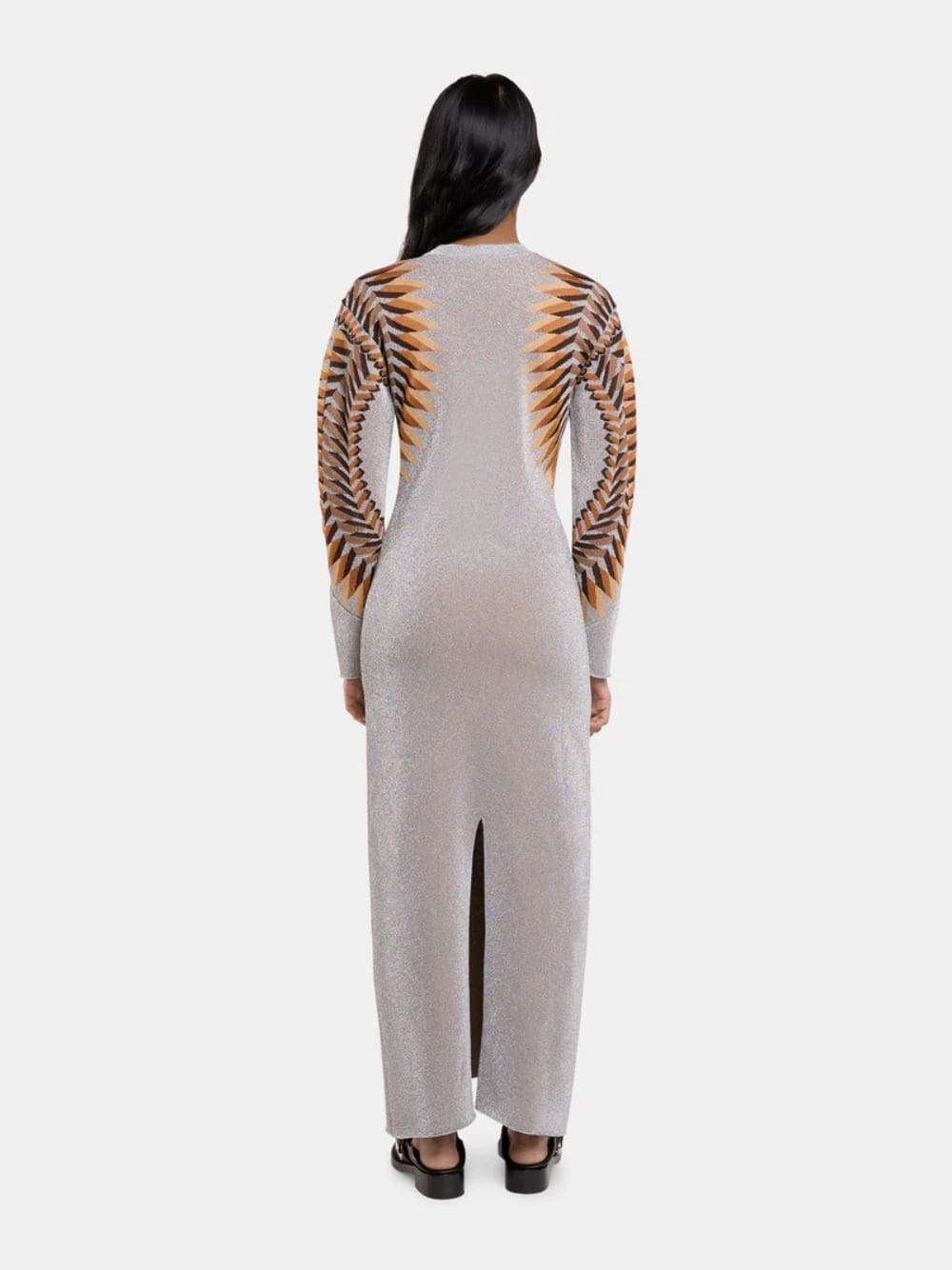 Silver Long Lurex Jacquard Dress - Image 3