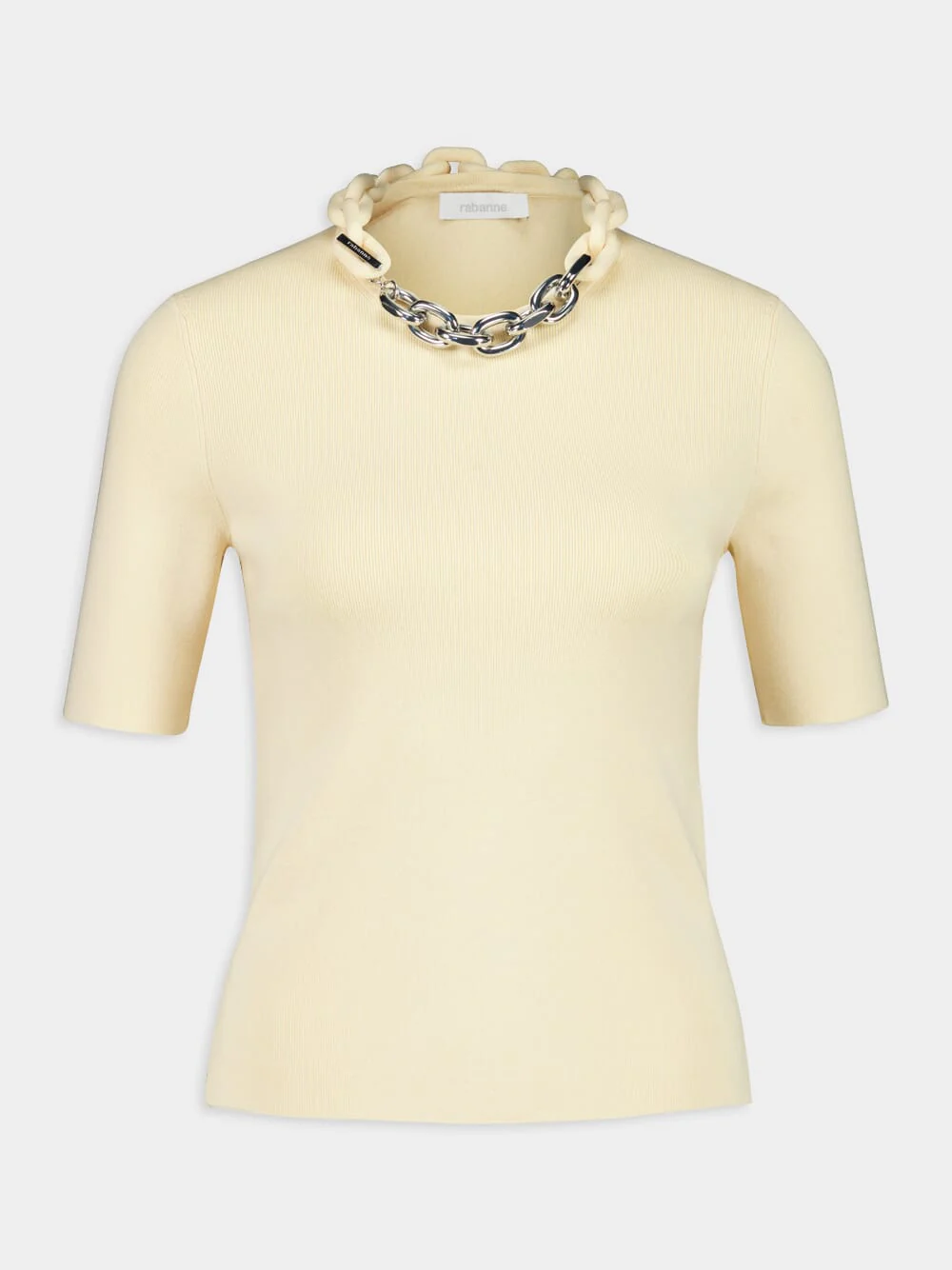 Cream Short-Sleeved Top with Chain Detail