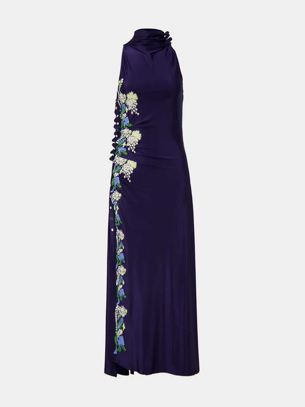 Blue Floral Draped Jersey Maxi Dress