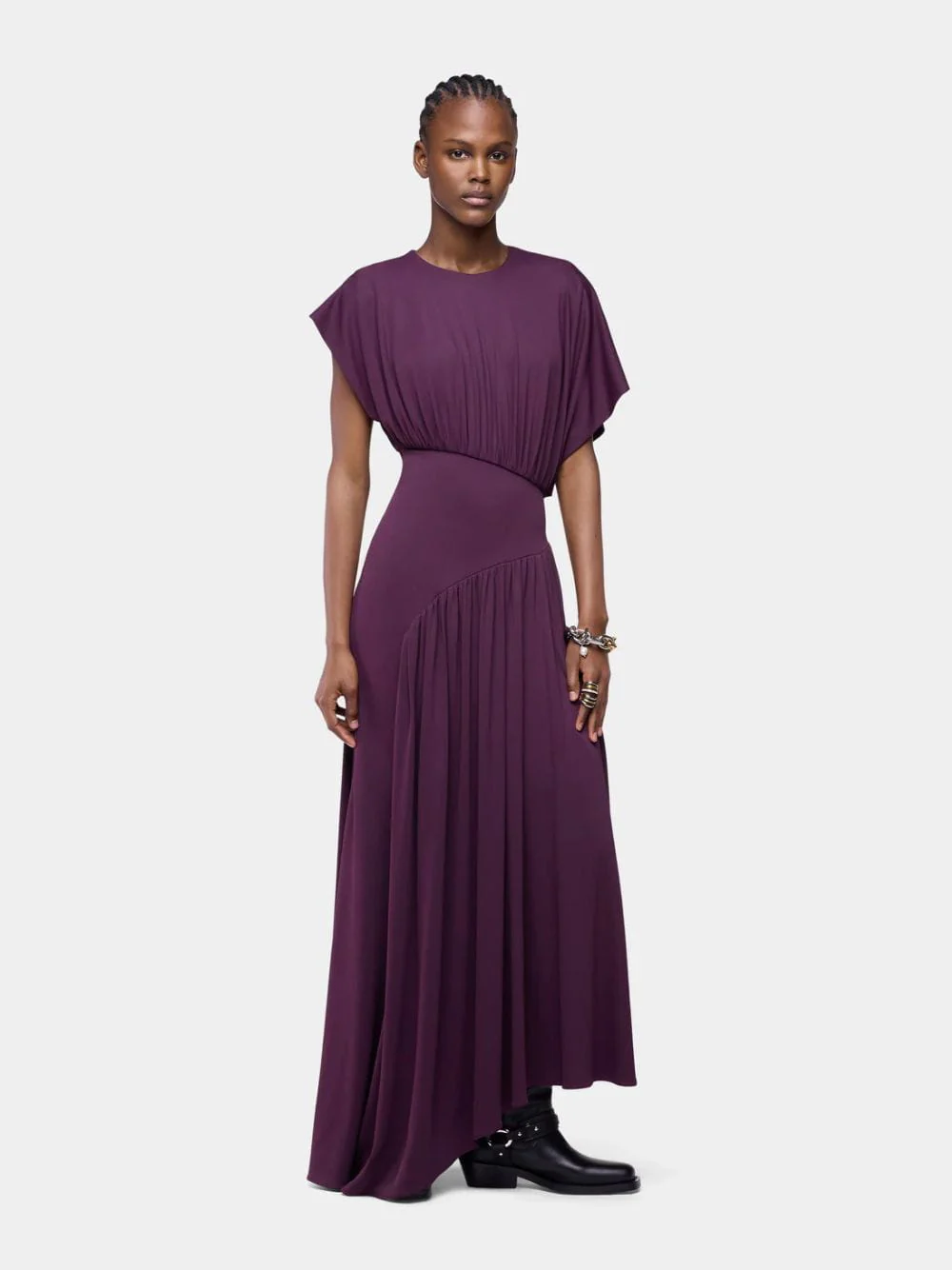 Magenta Asymmetrical Jersey Maxi Dress