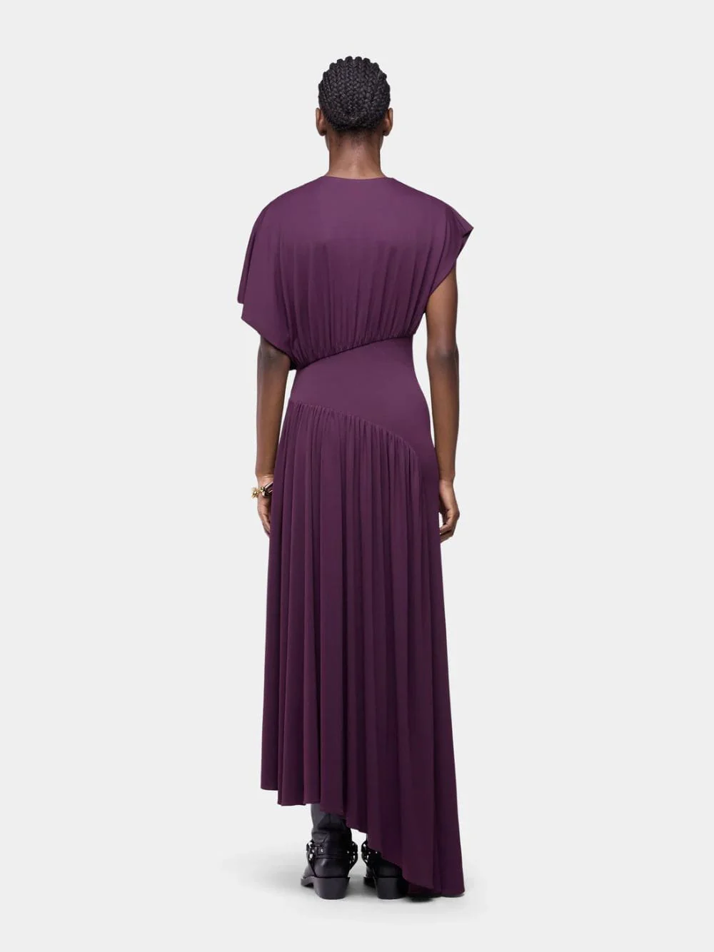 Magenta Asymmetrical Jersey Maxi Dress - Image 3
