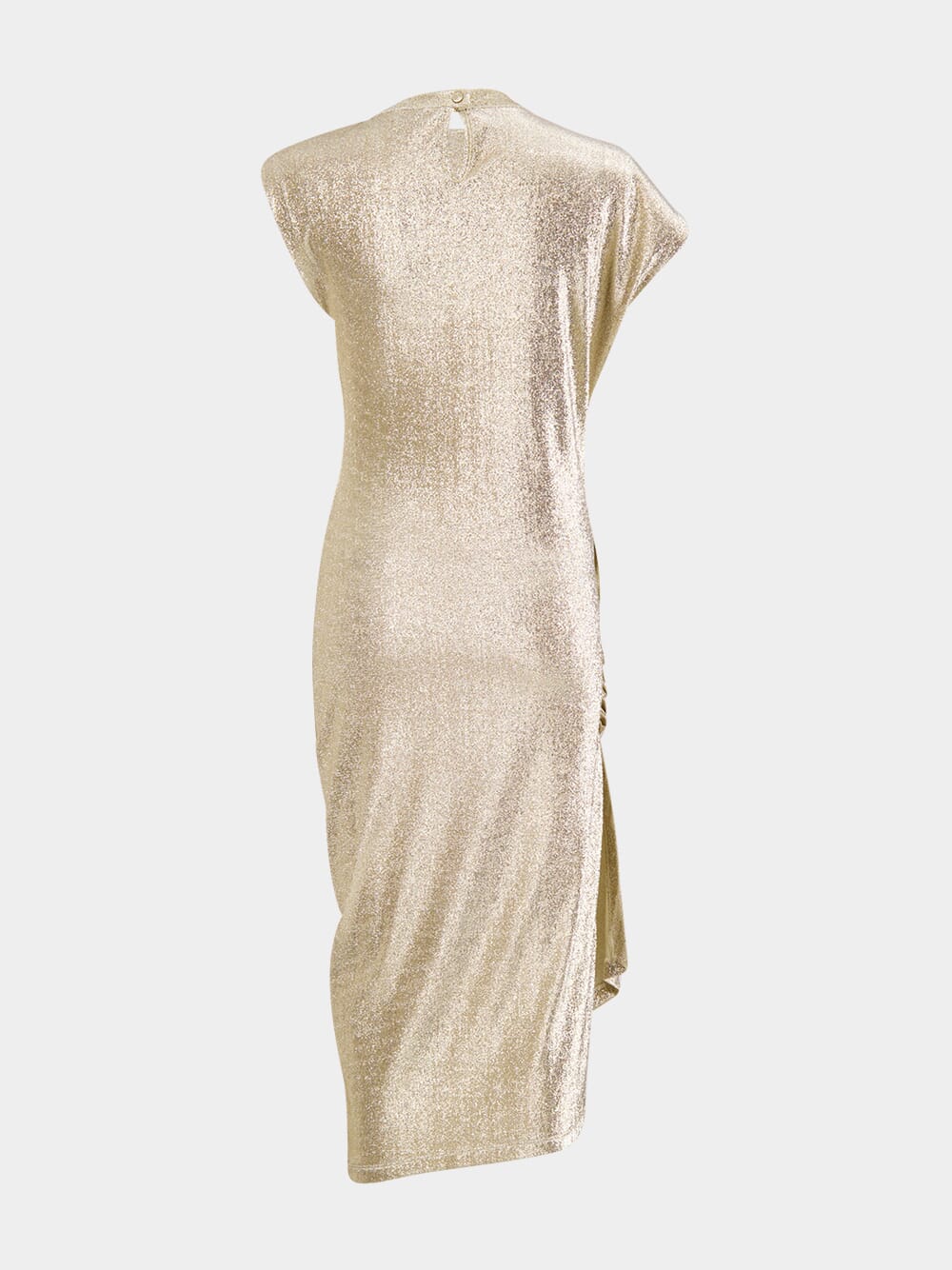 Gold Draped Lurex Asymmetrical Dress - Image 2