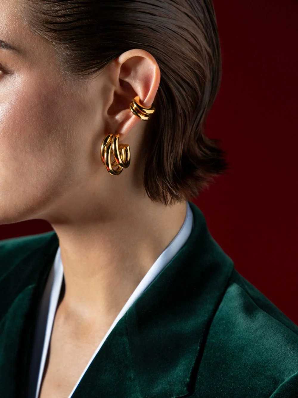 Gold Hoops and Punk Ear Cuffs Set