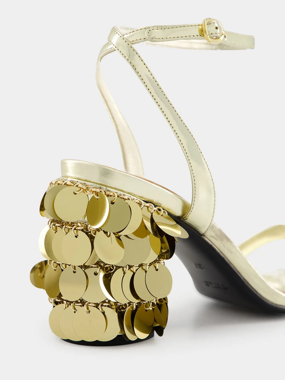 Gold Sandals with Sparkle Discs Heels - Image 12