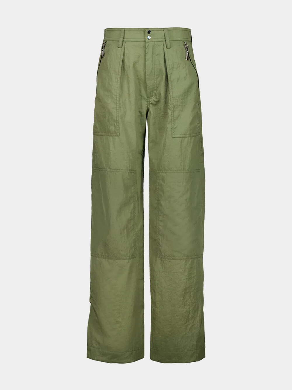 Green Straight Fit Cotton Polyamide Pants