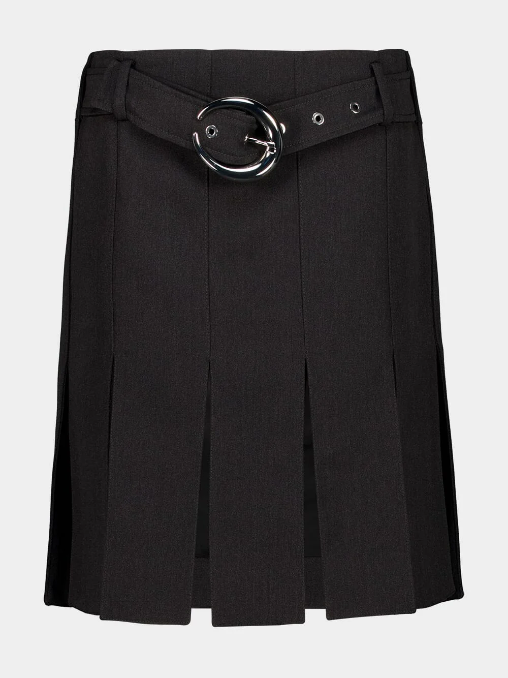 Grey Pleated Mini Skirt with Belt