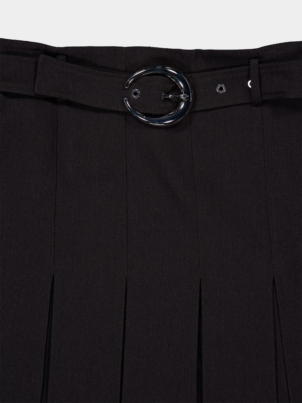Grey Pleated Mini Skirt with Belt - Image 3