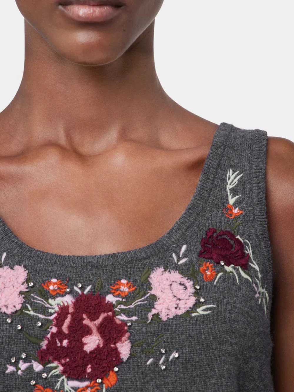Grey Wool Cashmere Floral Embroidered Cardigan - Image 4