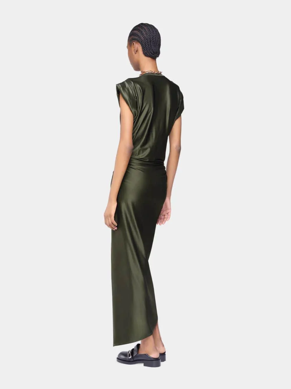 Khaki Draped Jersey Long Dress - Image 3