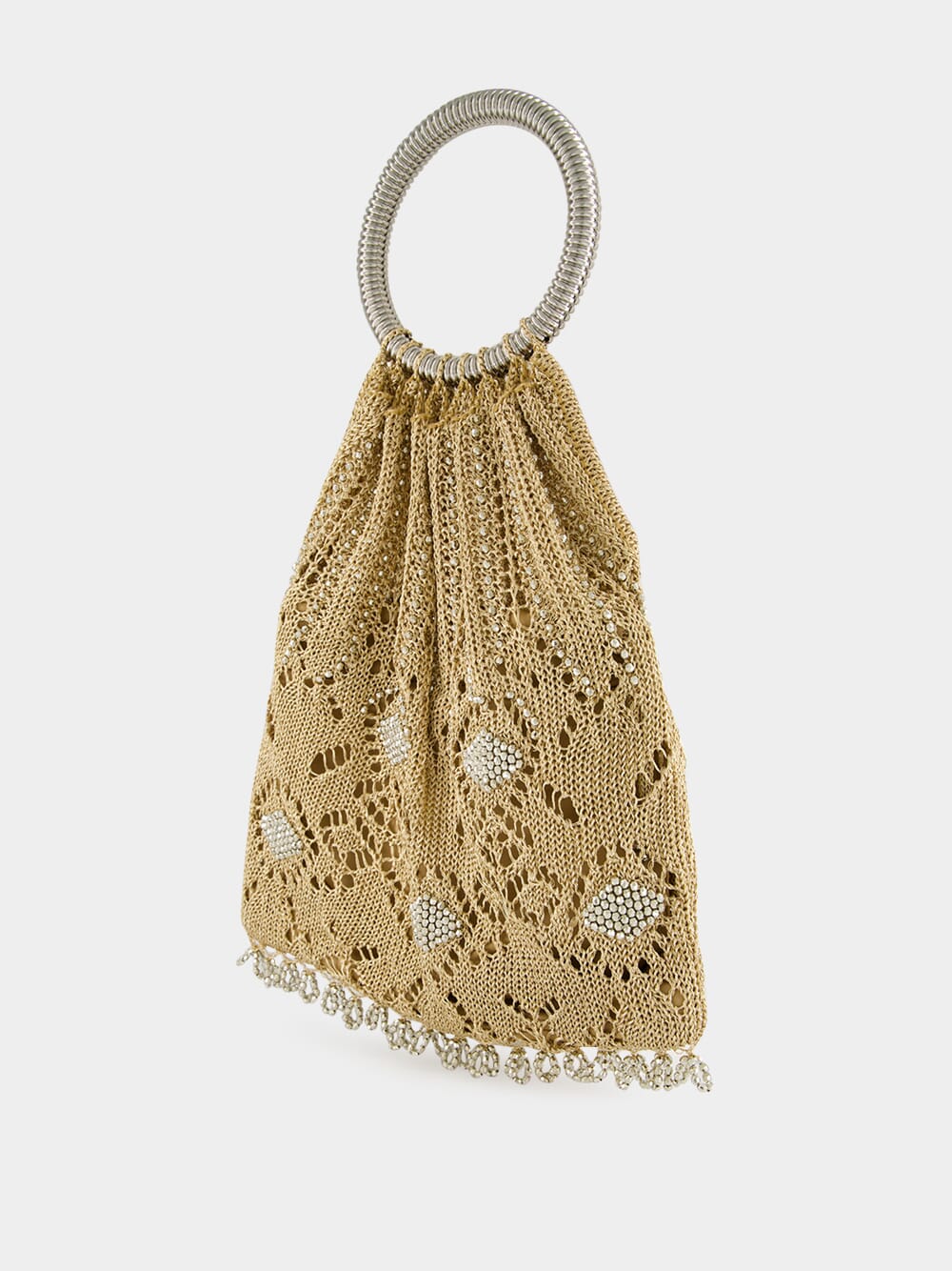 Light Gold Crochet Beaded Bag - Image 6