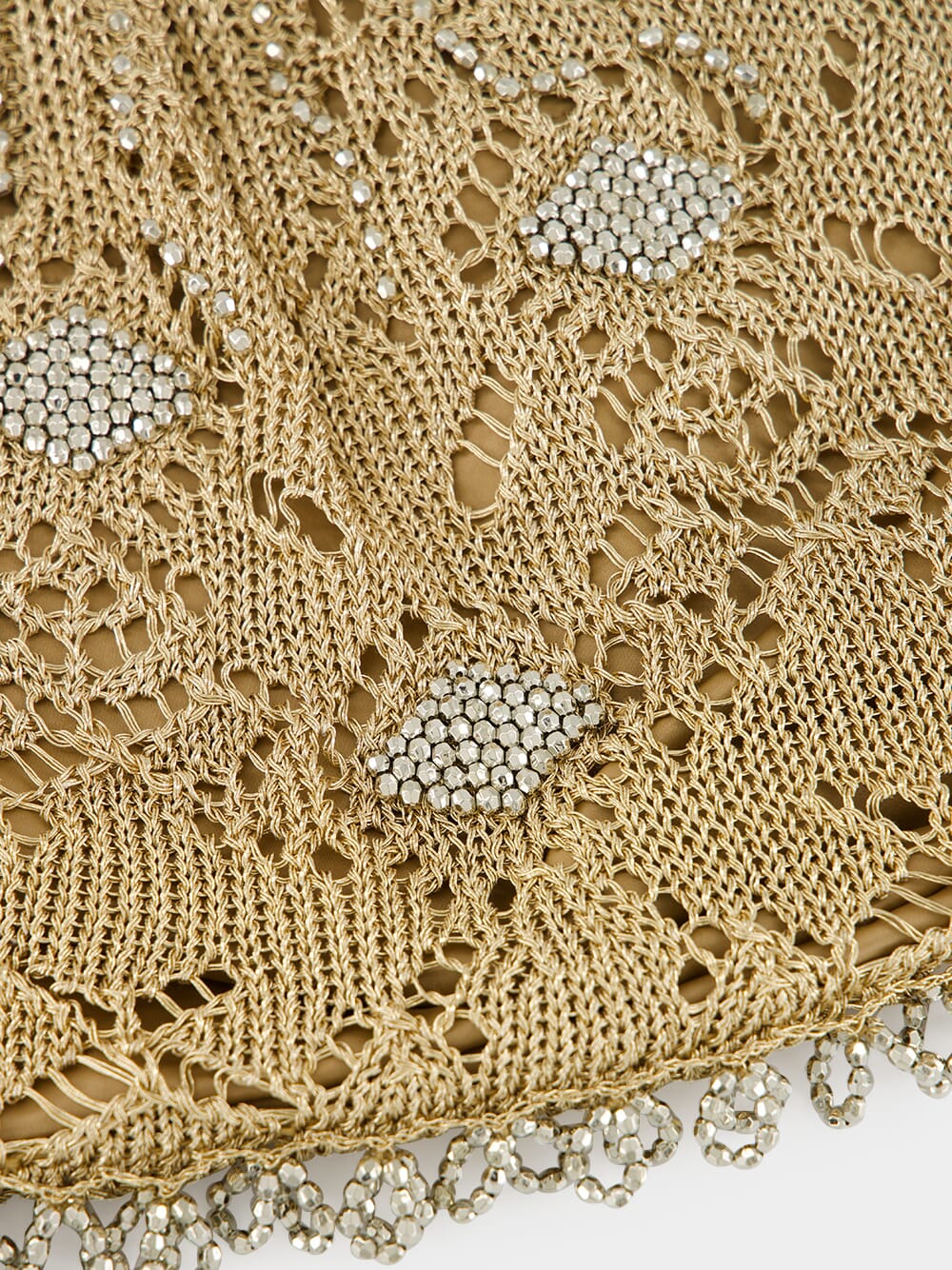 Light Gold Crochet Beaded Bag - Image 8